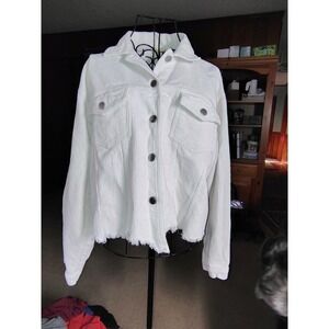 Altar'd State White Corduroy Raw Hem Button Front Jacket J24171-01B Small